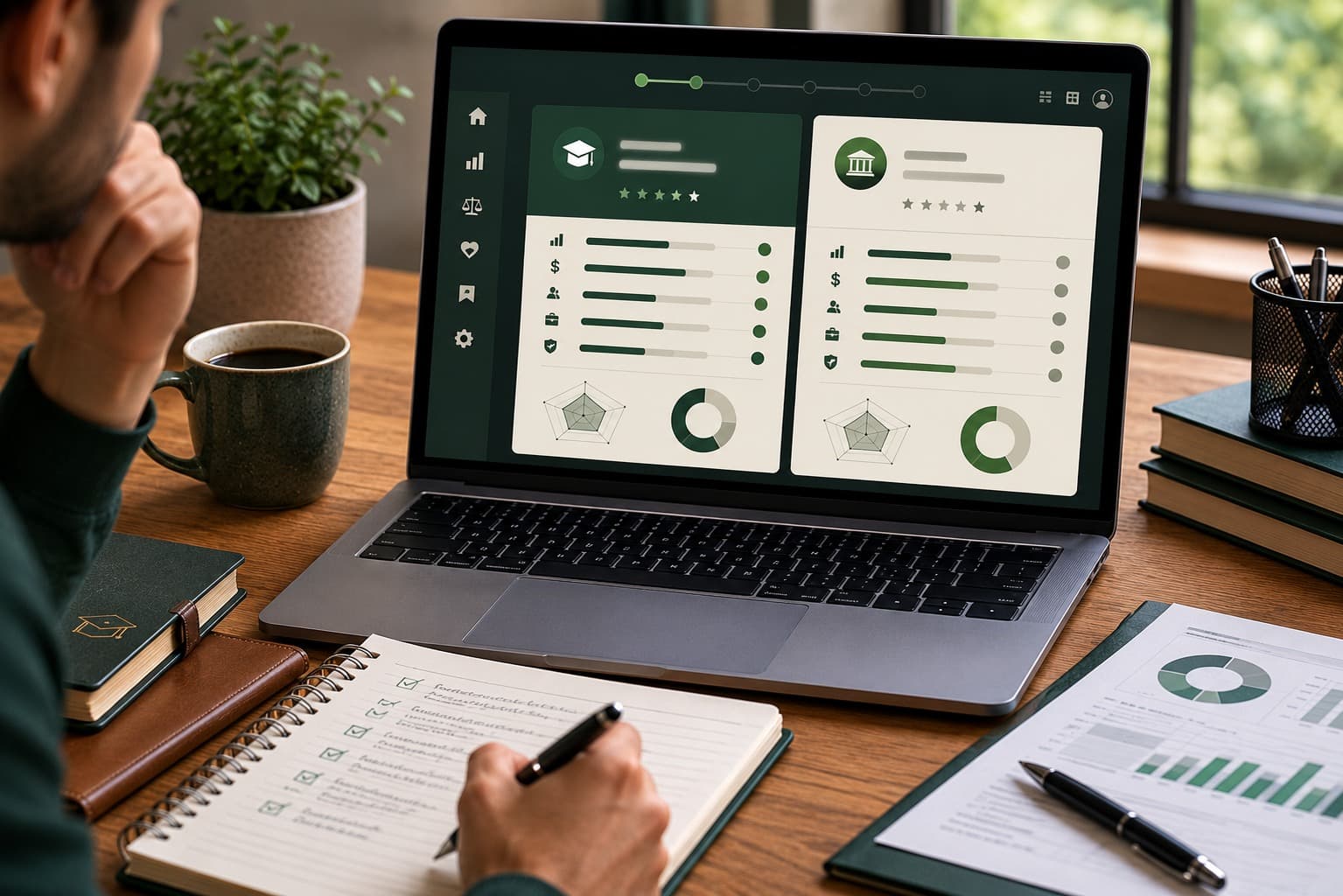 Laptop showing side-by-side school and degree comparison planning.