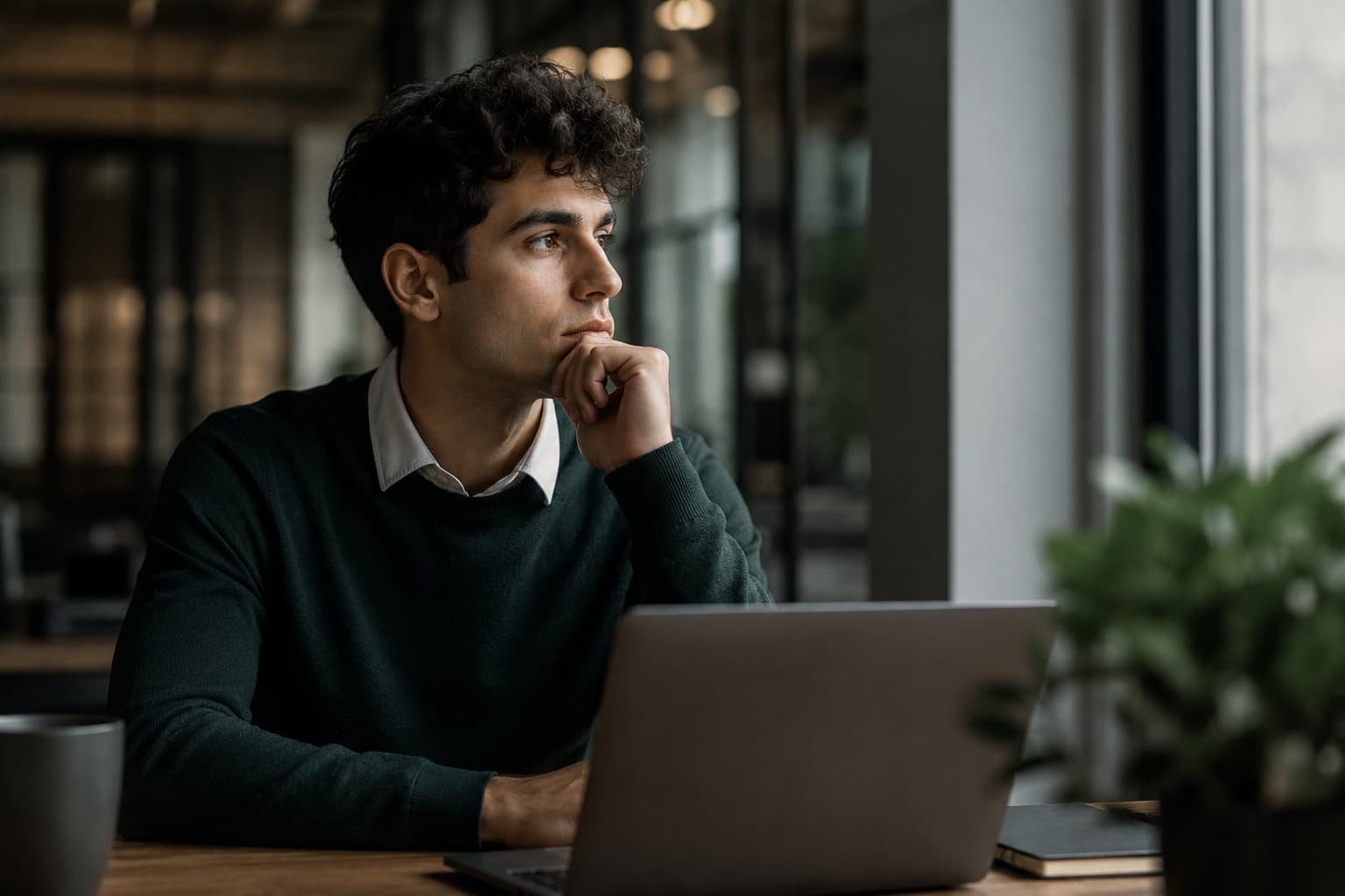 Student comparing school and degree options on a laptop.